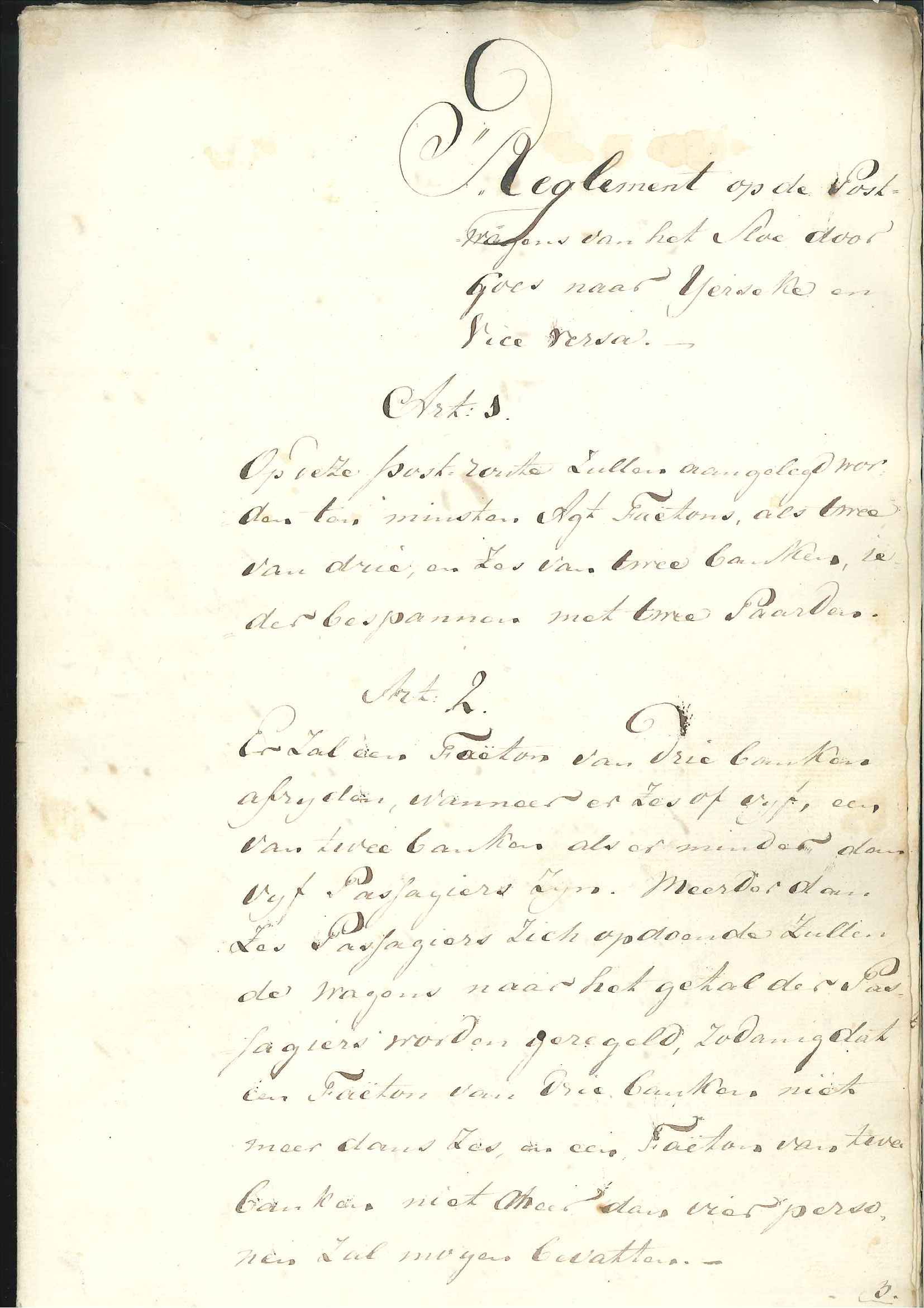 Reglement voor de postwagens die van het Sloe naar Yerseke rijden, 1811.