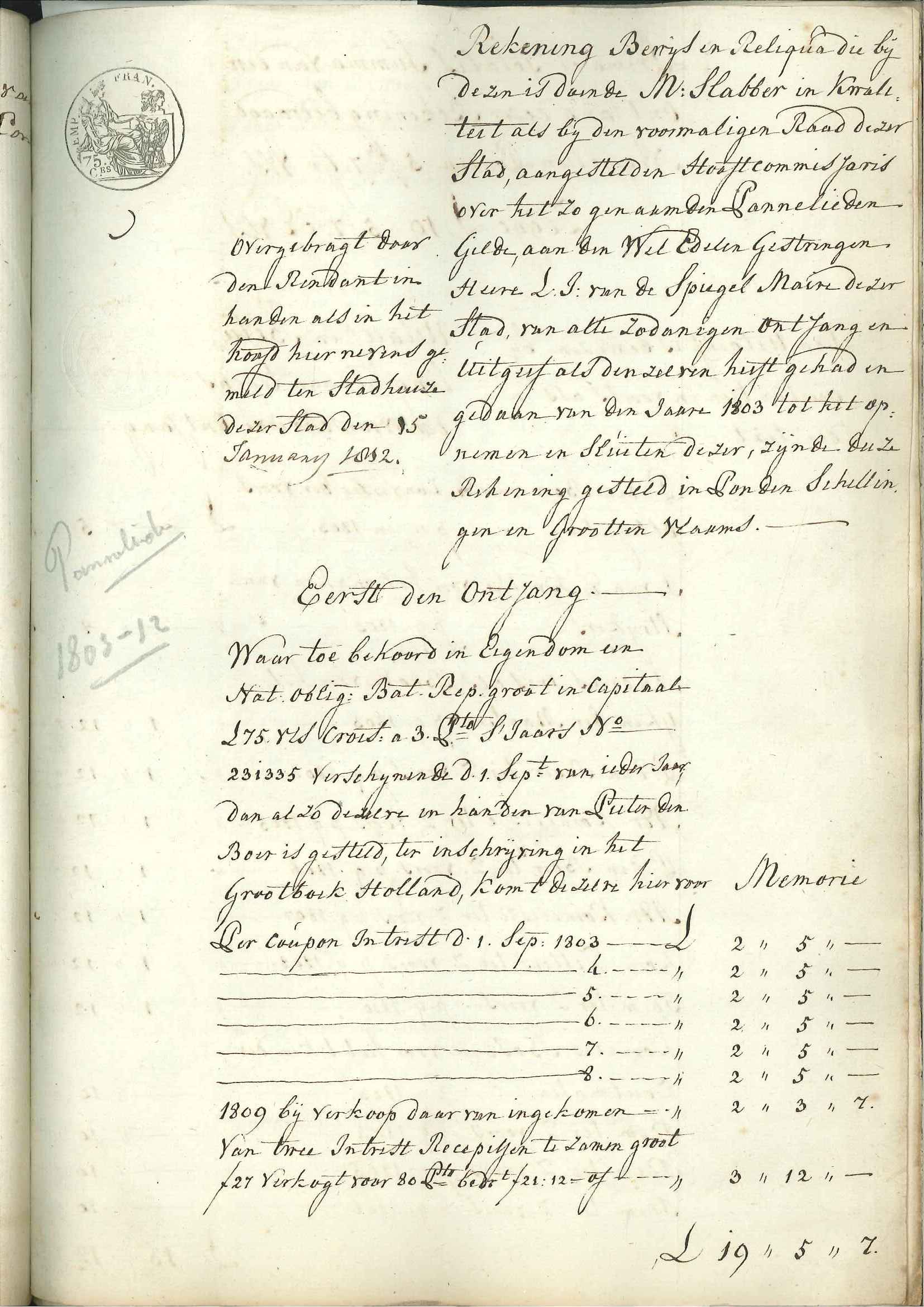 Rekening van het zogenaamde panneliedengilde, 1803-1812.