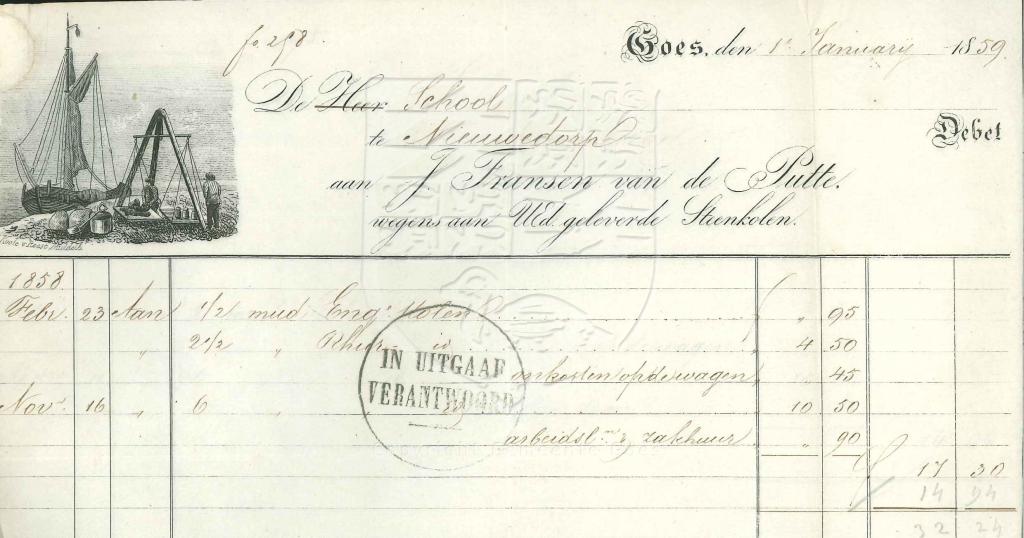 Rekening van kolenhandel J. Fransen van de Putte, 1859. GAG.nota's.