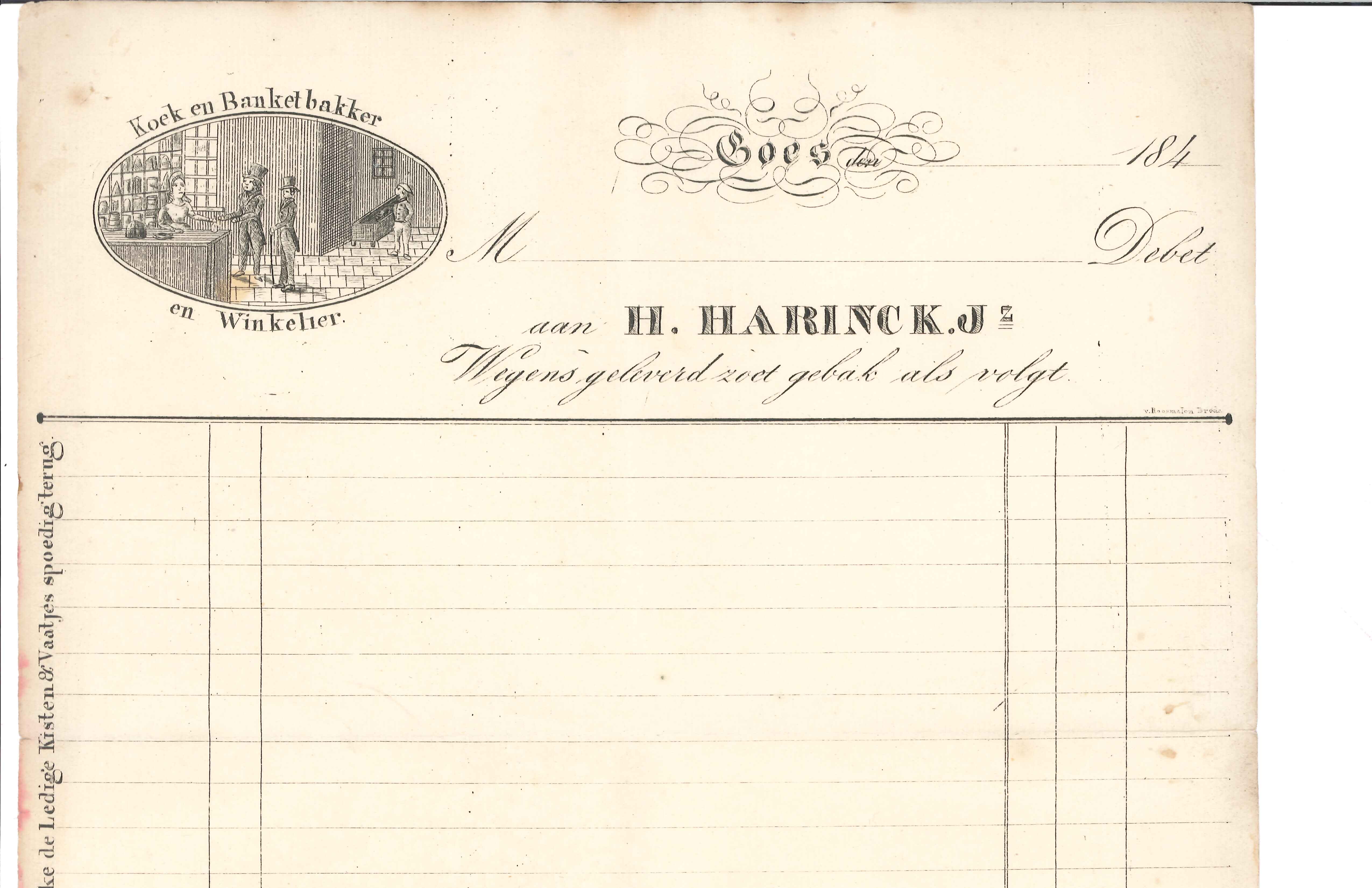 Rekeninghoofd van bakker en kruidenier Harinck, 1840. GAG.HSV.inv.nr. 162.