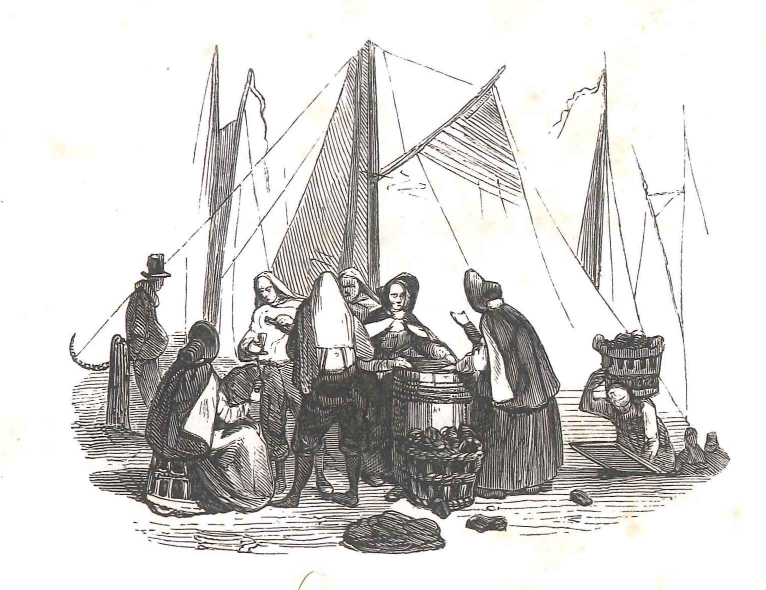 Rustpauze bij de Rotterdamse zakkedragers. 'Karakterschetsen', 1841. HMDB.