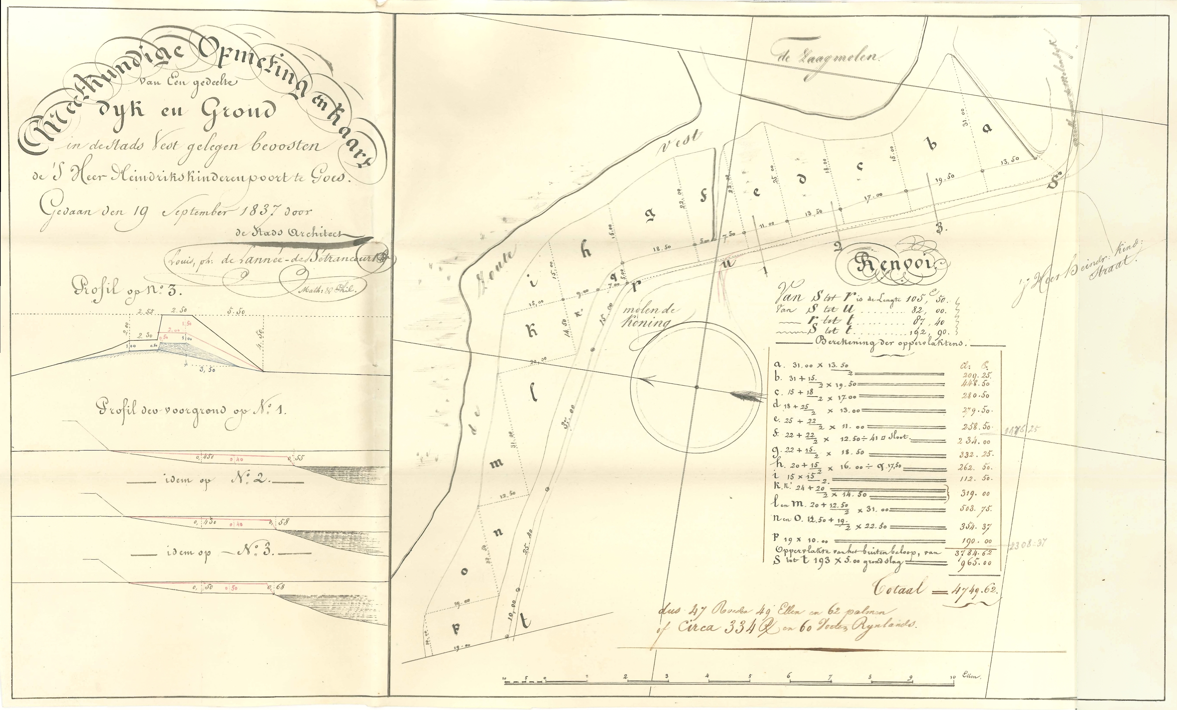 Schets van de gronden bij de Zoute Vest, 1837. GAG.ASG.inv.nr. 550.2, nr. 593.