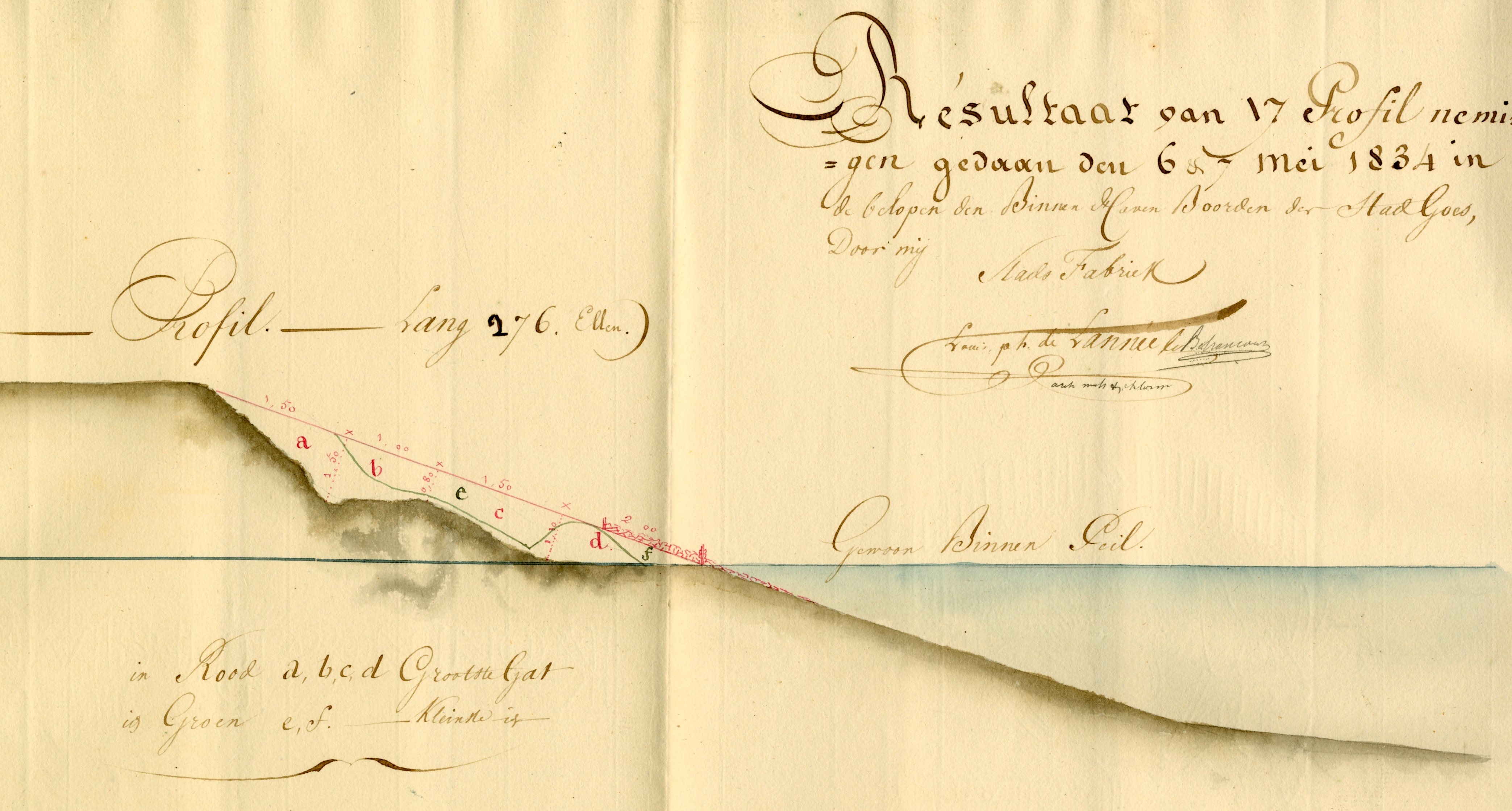 Schets voor het herstel van de berm van de haven, 1834. GAG.ASG. 535, nr. 344.