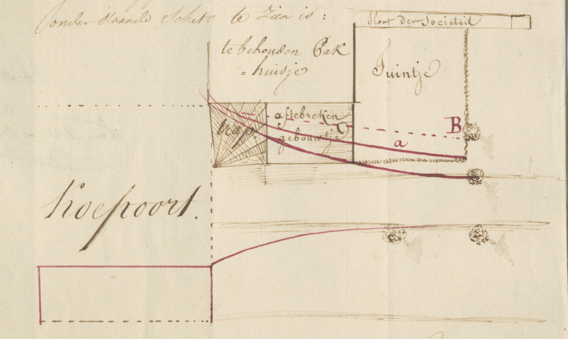 Schets voor het wijzigen van de Koepoort, 1831. GAG.ASG.inv.nr. 524.1, nr. 642.