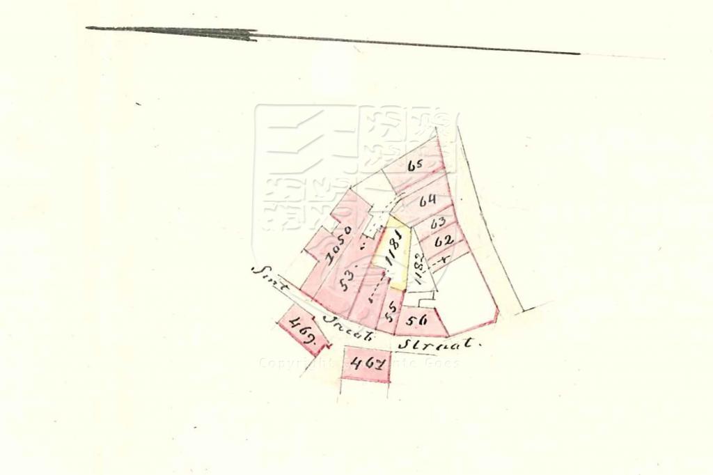 Schetskaartje van St. Jacobstraat 30 voor bouw van een bakoven, 1859. GAG.AGG.inv.nr. 224, nr. 300