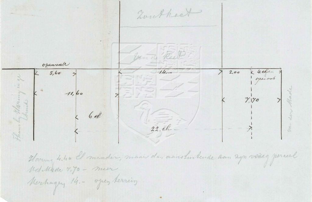 Situatieschets rond de zoutkeet van O. Verhagen aan de haven, 1857. GAG.AGG,inv.nr. 206, nr. 822.
