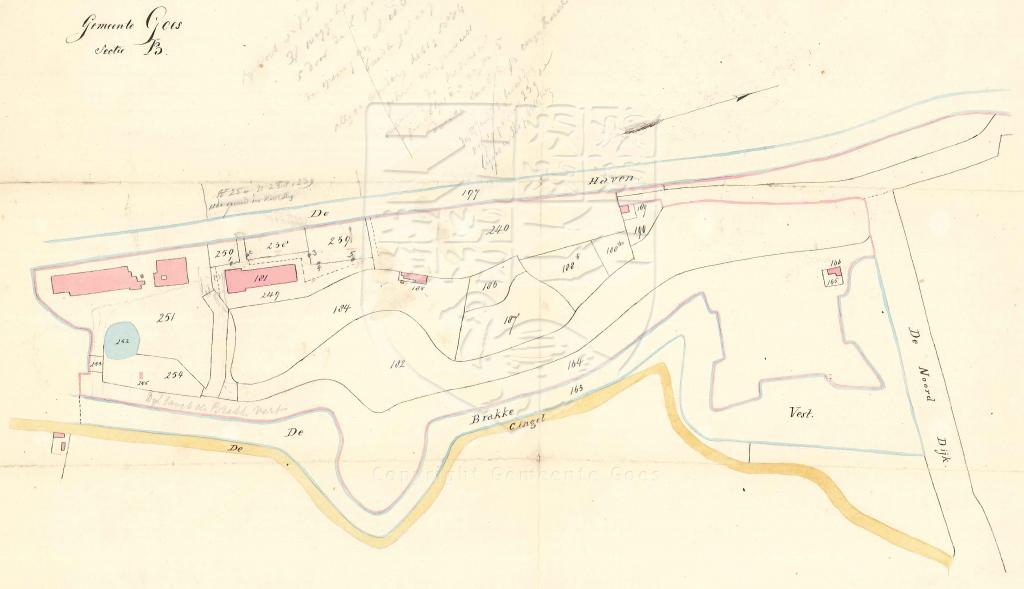 Situatieschets rond meestoof De Zon tbv de eigenaren, 1860. GAG.AGG.inv.nr. 238, nr. 591