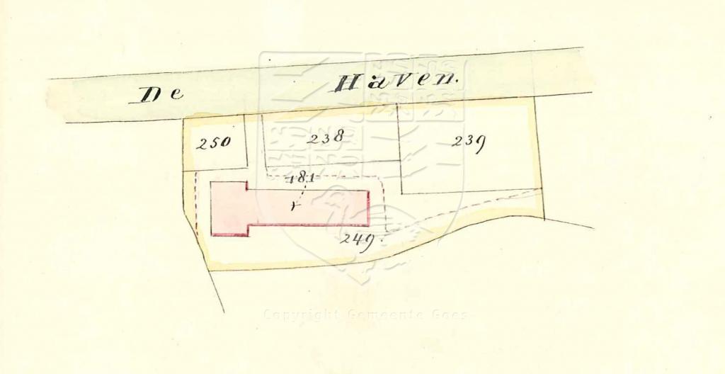 Situatieschets rond meestoof de Zon sectie B 181 tbv fabrikant O. Verhagen, 1860. GAG.AGG.inv.nr. 237, nr. 454