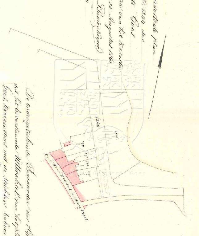 Situatieschets van 's-Heer Hendrikskinderenstraat 59, sectie D 594,1860. GAG.AGG.inv.nr. 241, nr. 891