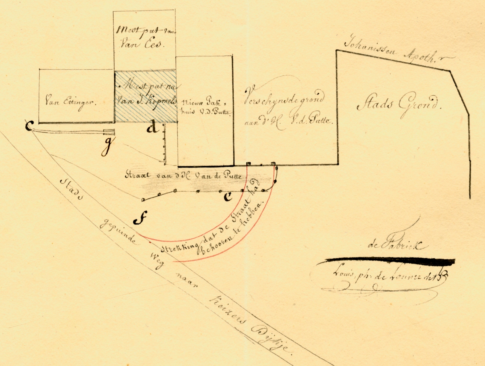 Situatieschets van de Hooge Bomen, 1835. GAG.ASG.inv.nr. 538.2, nr. 174-03.