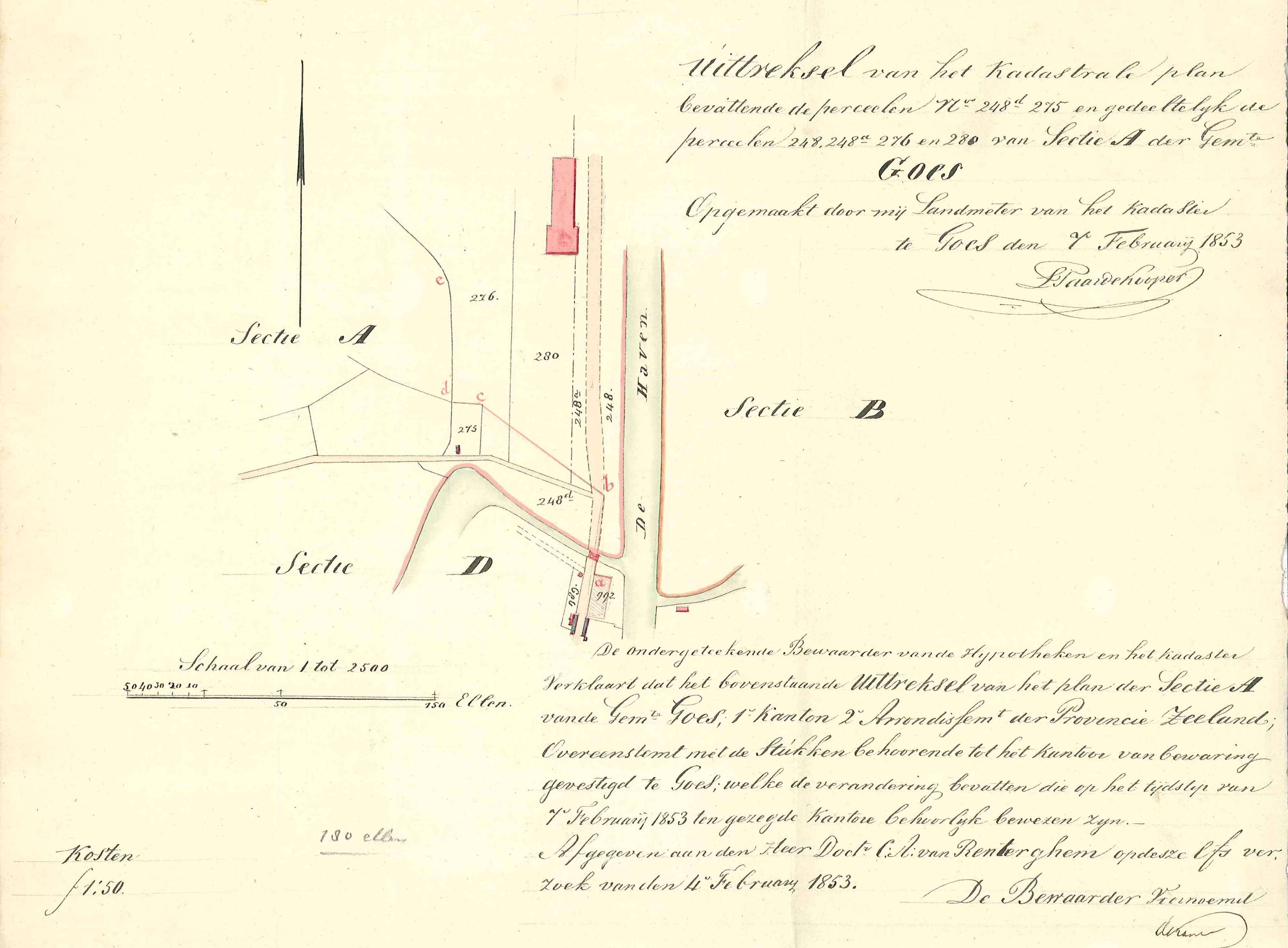 Situatieschets van de haven ten behoeve van C.A. van Renterghem, 1853. GAG.AGG.inv.nr. 156, nr. 183.