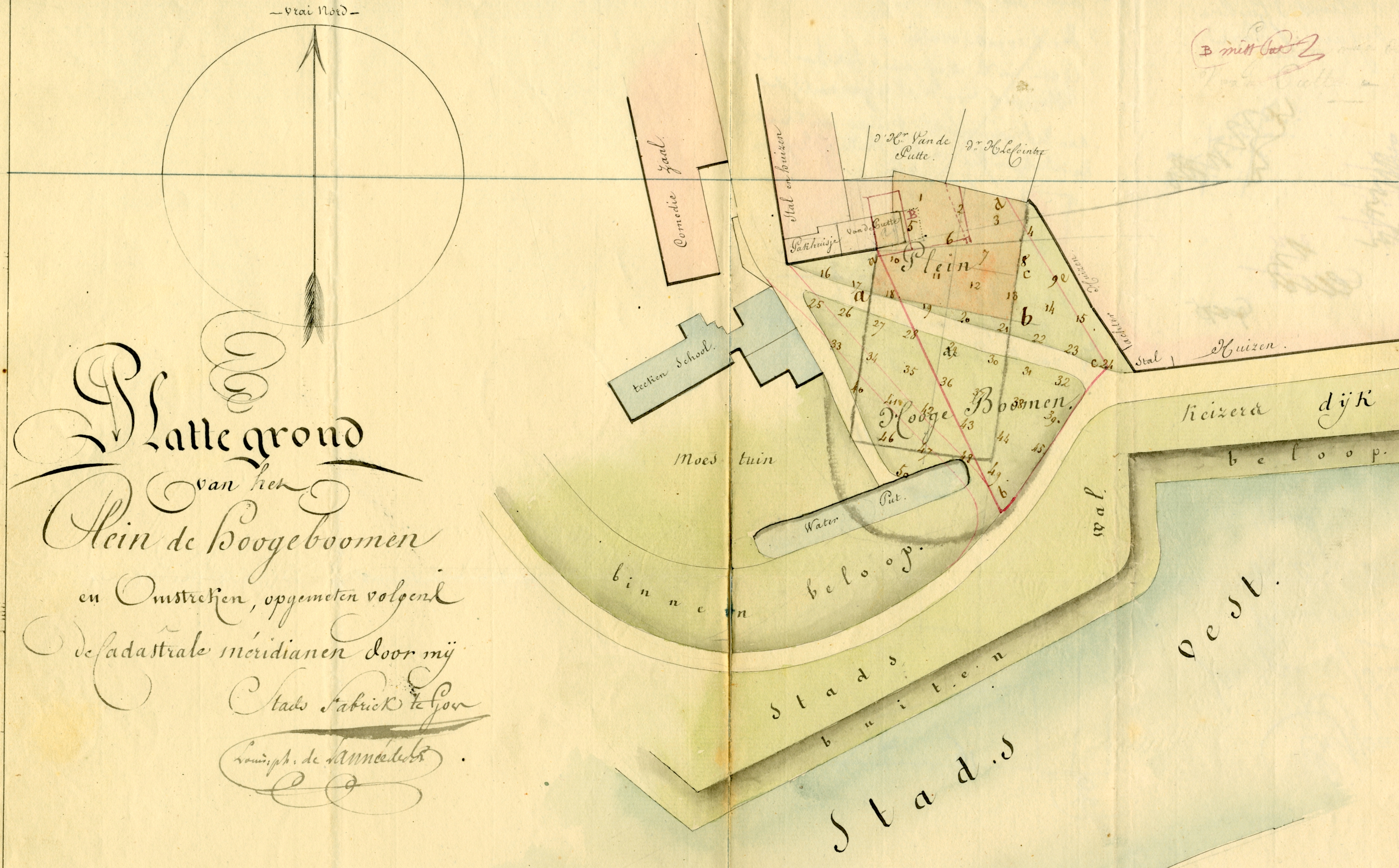 Situatieschets van het plein Hooge Boomen aan de Keizersdijk, 1834, GAG.ASG.inv.nr.  535, nr. 418.