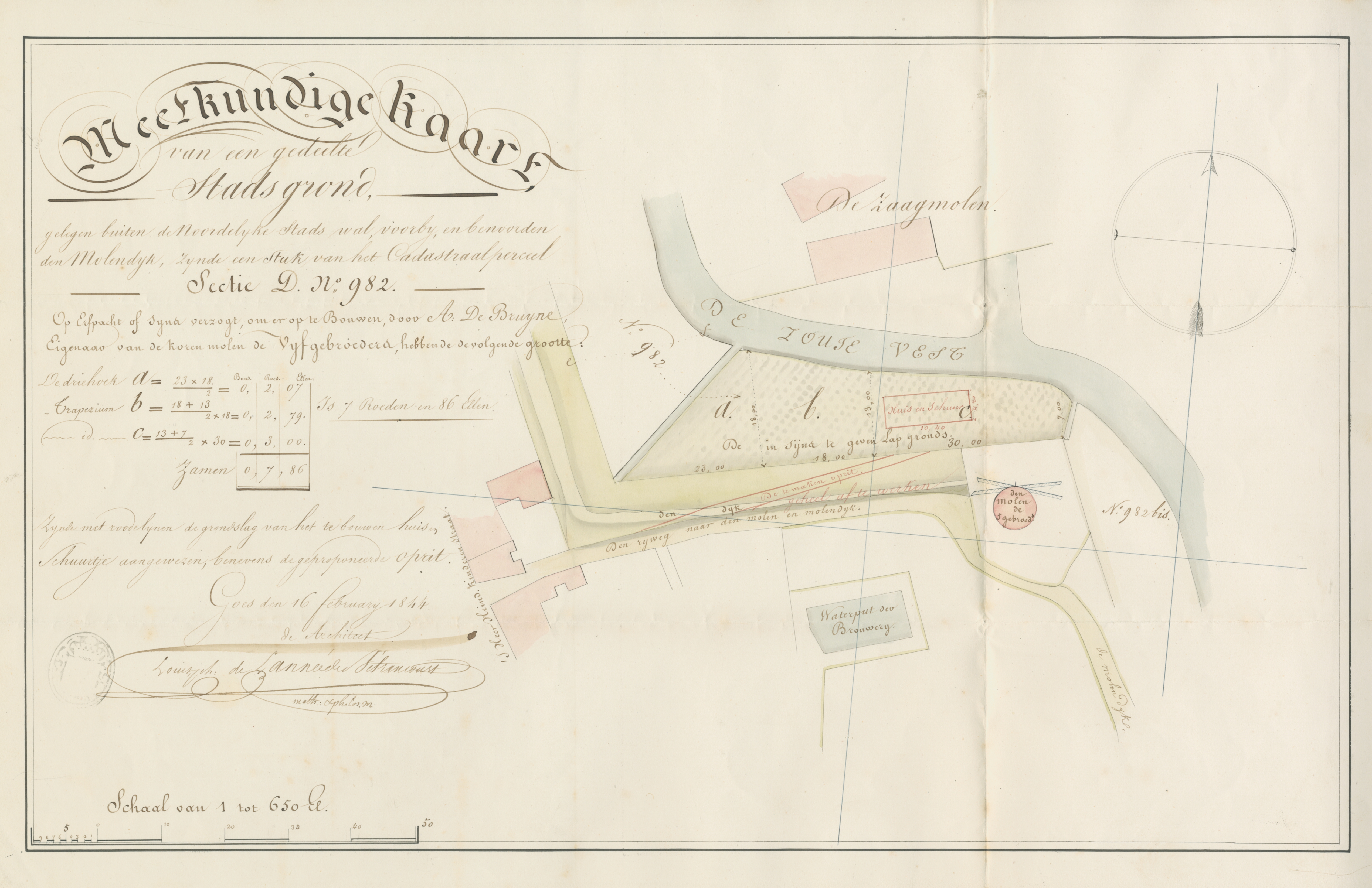 Situatieschets van molen De 5 Gebroeders aan de Molendijk, 1844. GAG.ASG 580.2, nr. 148-01.