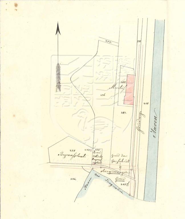 Situatieschets van te bouwen arbeiderswoningen op perceel 248d aan de Westhavendijk, 1859. GAG.AGG.inv.nr. 594