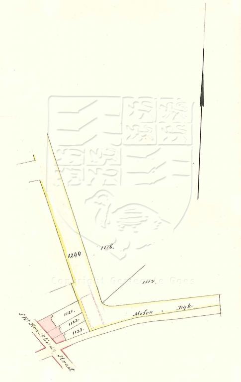 Situatieschets voor een loods en bergplaats van hout, D 1244, thans Ganzenest, 1860. GAG.AGG.inv.nr. 235, nr. 226