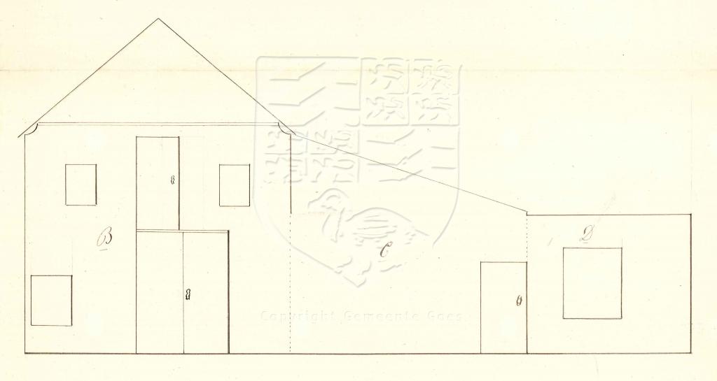 Slachthuis van D. Lion aan de zuidzijde van het Kattenstraatje, nieuw, 1857. GAG.AGG.inv.nr.204, nr. 637.