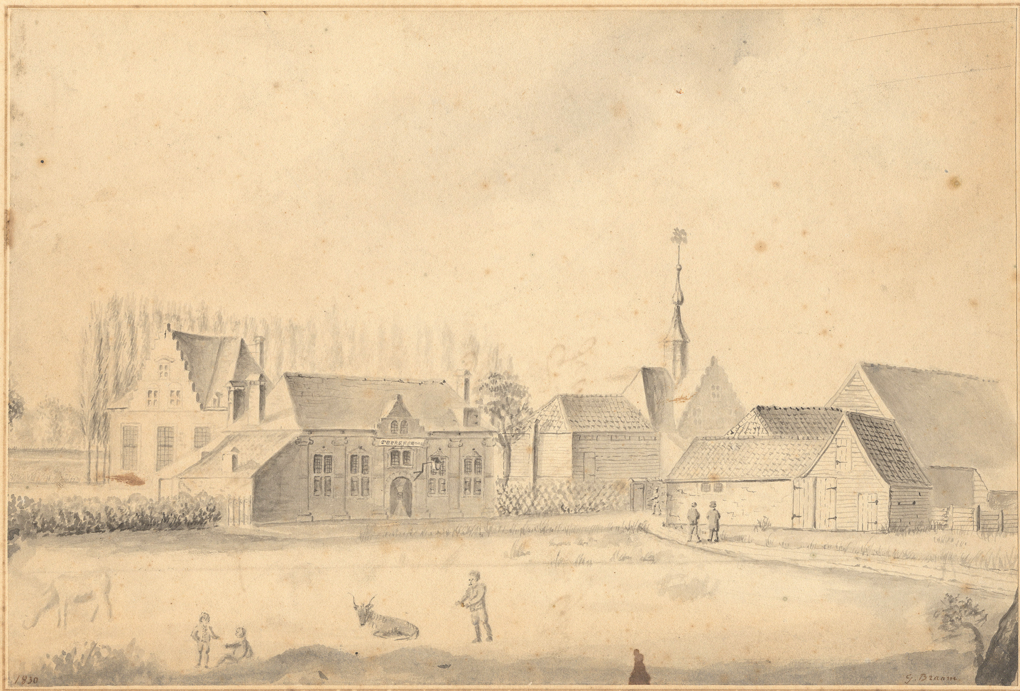 Stadstekenschool in de vroegere handboogsocieteit, door G. Braam. 1830. GAG.HTA.