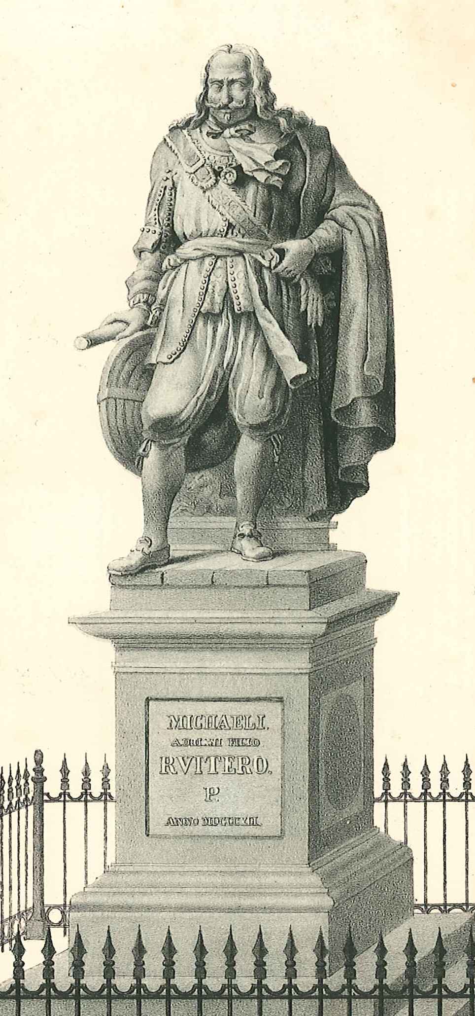 Standbeeld van M.A. de Ruyter te Vlissingen, afbeelding uit de brochure van de onthulling. Vlissingen 1842. GAG.HB.