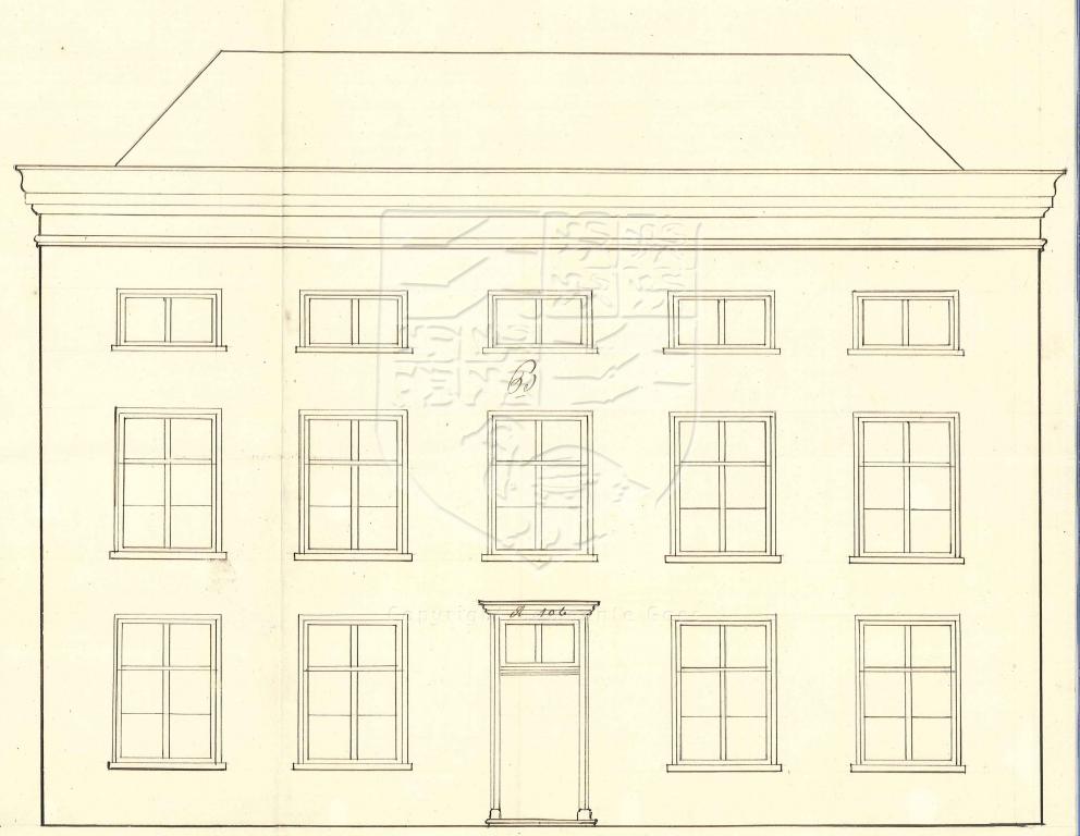Tekening nieuwe toestand Singelstraat 9, rk. pastorie, 1860. GAG.inv.nr. 235, nr. 228