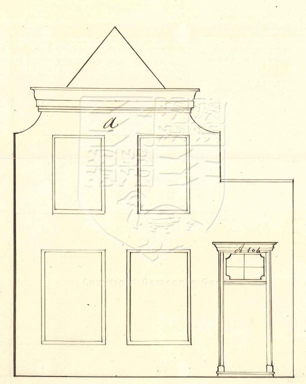 Tekening oude situatie Singelstraat 9, rk. pastorie, 1860. GAG.AGG.inv.nr. 235, nr. 228