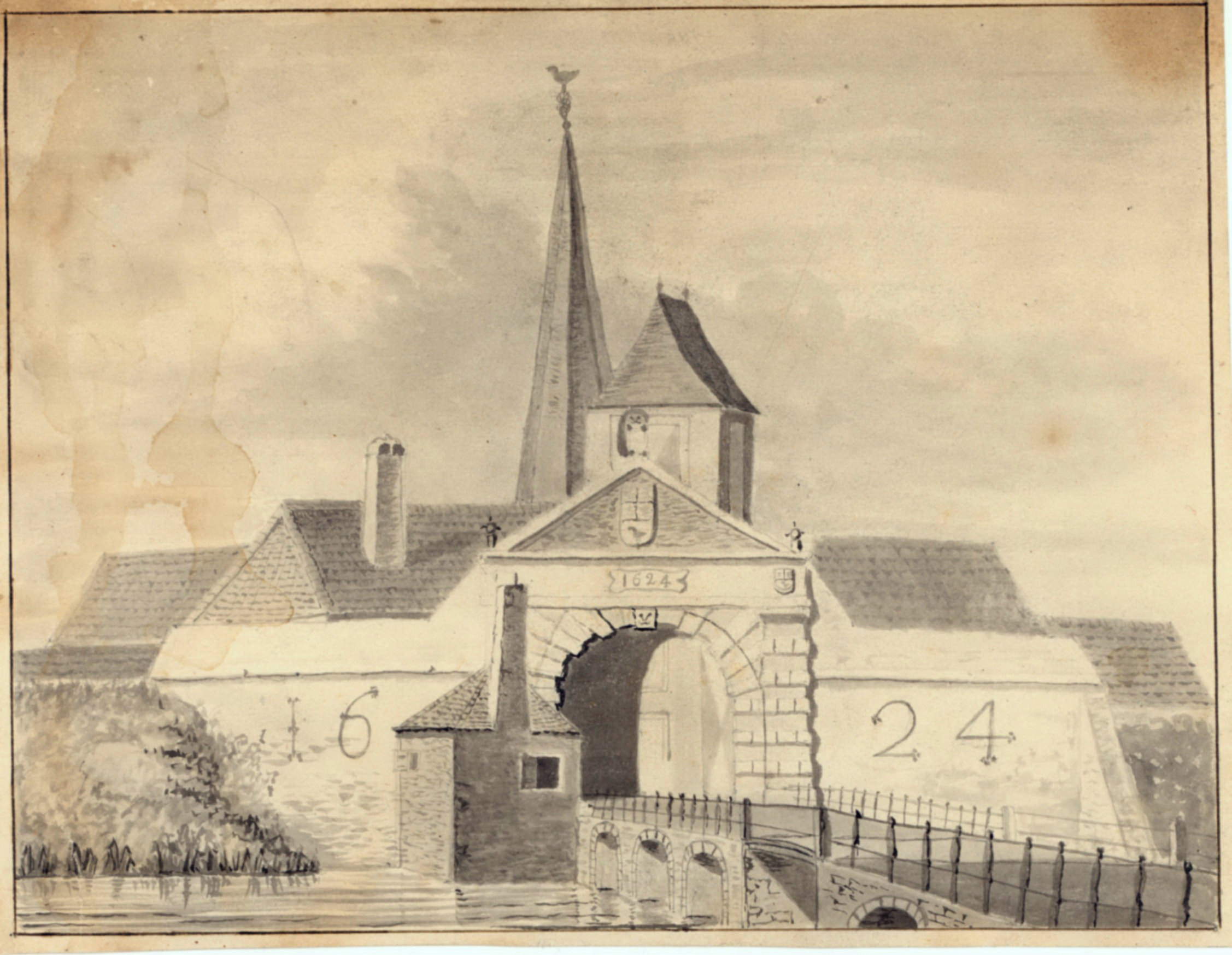 Tekening van de Ganzepoort, G. Braam, ca. 1845. GAG.HTA.