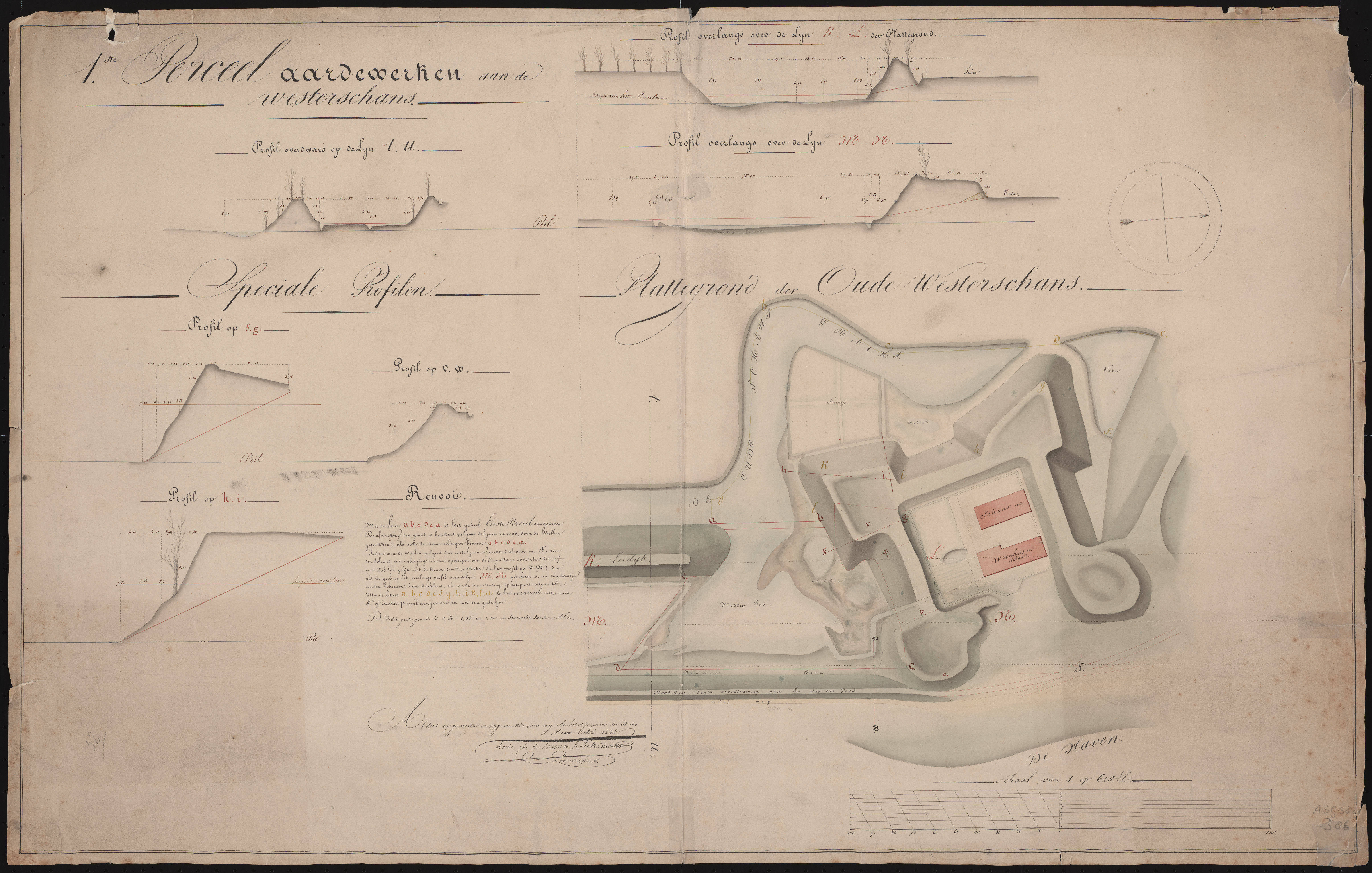 Tekening van de Westerschans, 1845, door L.Ph. de Lannée de Betrancourt, 1845. GAG.HTA.