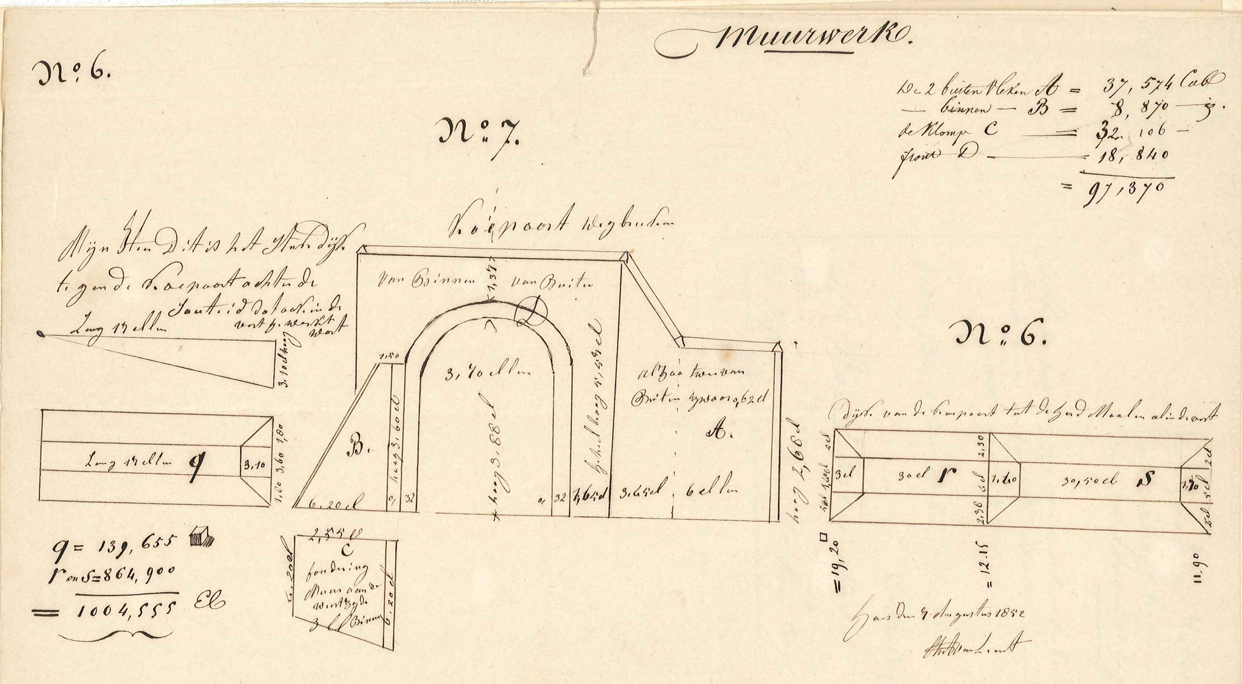 Tekening van de af te breken Koepoort, met berekening van de opbrengst aan stenen, 1853. GAG.AGG.inv.nr. 160, nr. 602.