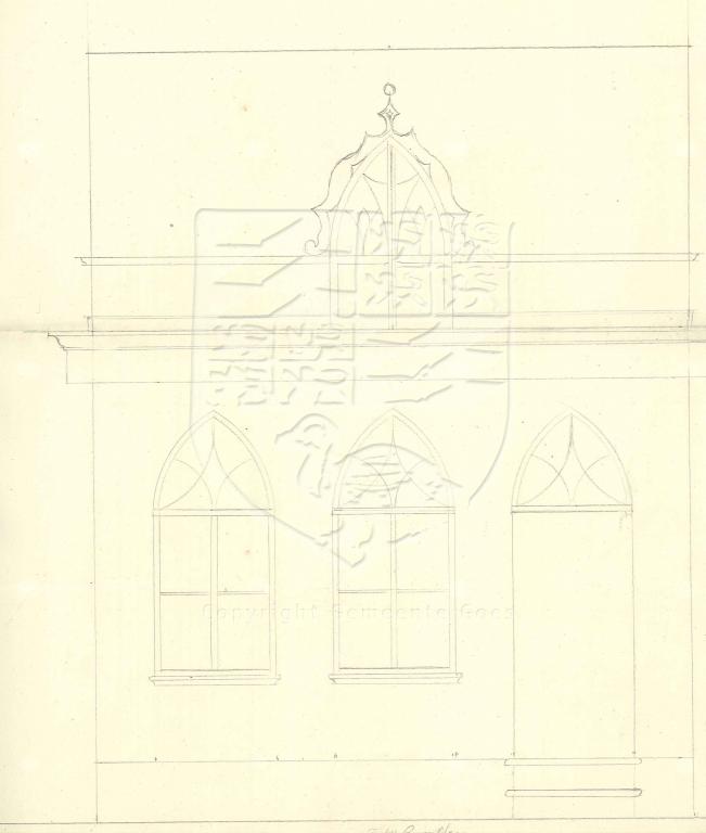 Tekening van de nieuwe houten achtergevel van Lange Vorststraat 56, 1859. GAG.AGG.inv.nr. 231, nr. 994