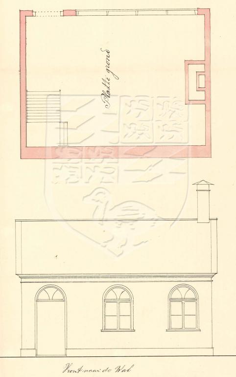 Tekening van de nieuwe koper- en bliksmederij Lange Vorststraat 76, 1860. GAG.AGG.inv.nr. 238, nr. 509
