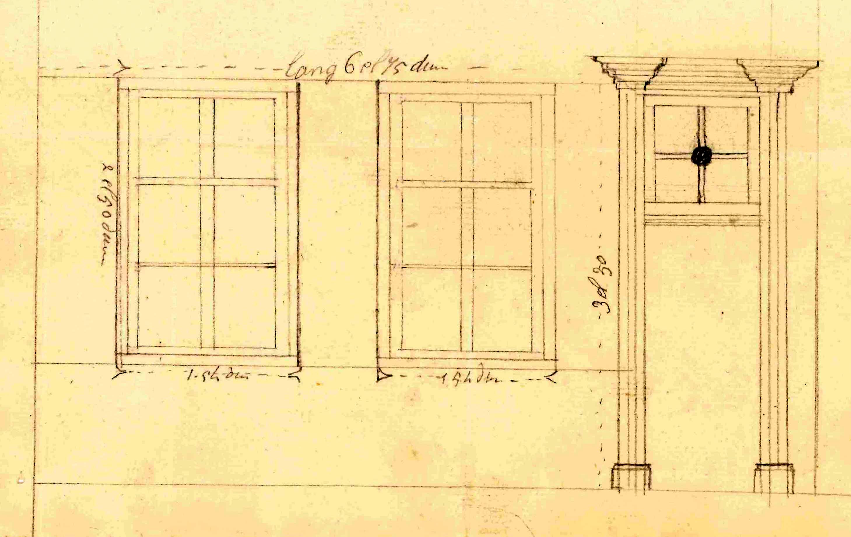 Tekening van de nieuwe ramen in Lange Vorststraat 67, 1839. GAG.ASG. 558, nr. 328.