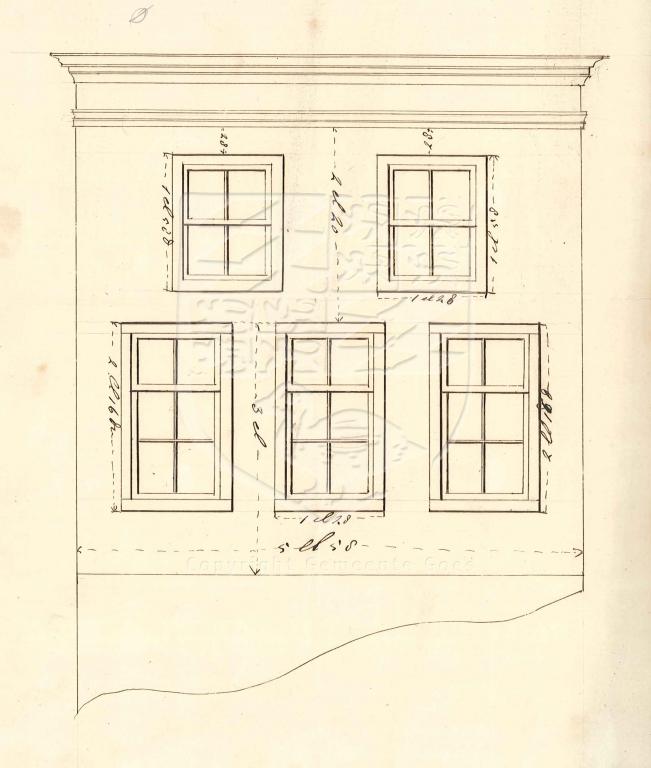 Tekening van de nieuwe voorgevel van St. Jacobstraat 54, 1860. GAG.AGG.inv.nr. 240, nr. 753