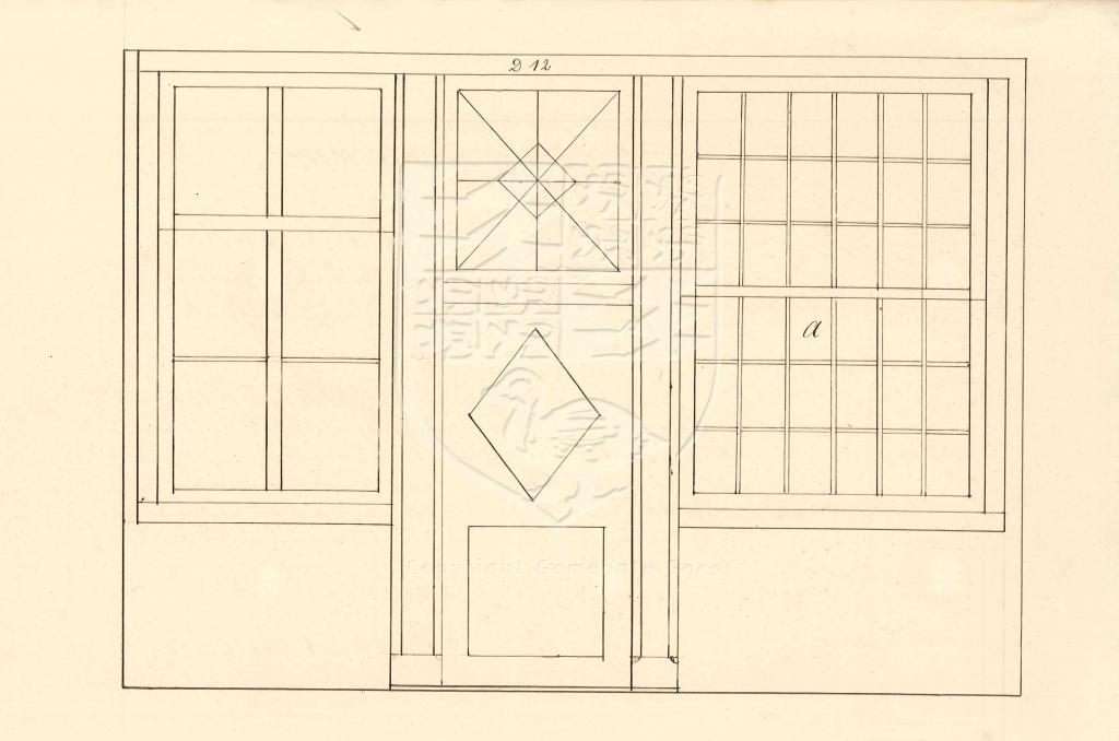 Tekening van de oude situatie van Magdalenastraat 6 (D12) van J. Traas, 1858. GAG.AGG.inv.nr. 213, nr. 367.