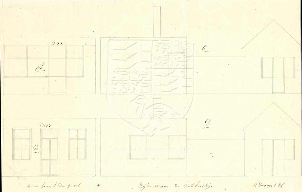 Tekening van de verbouwing van 's-Heer Hendrikskinderenstraat 18, 1859. GAG.AGG.inv.nr. 231, nr. 986