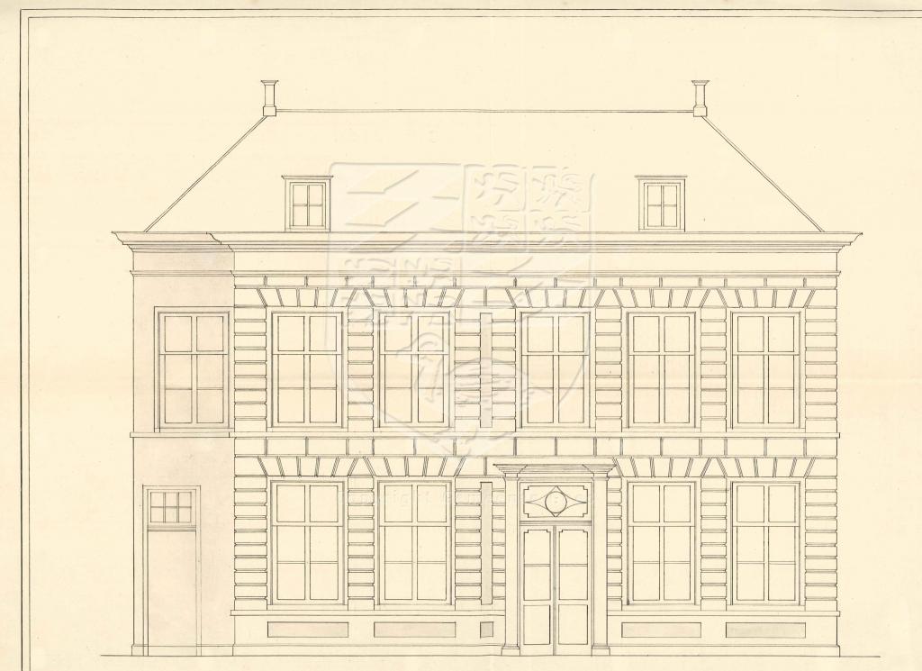 Tekening van de verbouwing van Vlasmarkt 16, weduwe Kleeuwens, 1858. GAG.AGG.inv.nr. 215, nr. 568.
