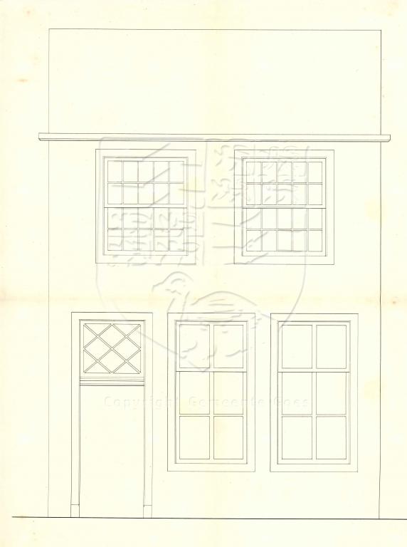 Tekening van de verbouwing van Wijngaardstraat 22, J. Scheffer, 1858. GAG.AGG.inv.nr. 216, nr. 652.