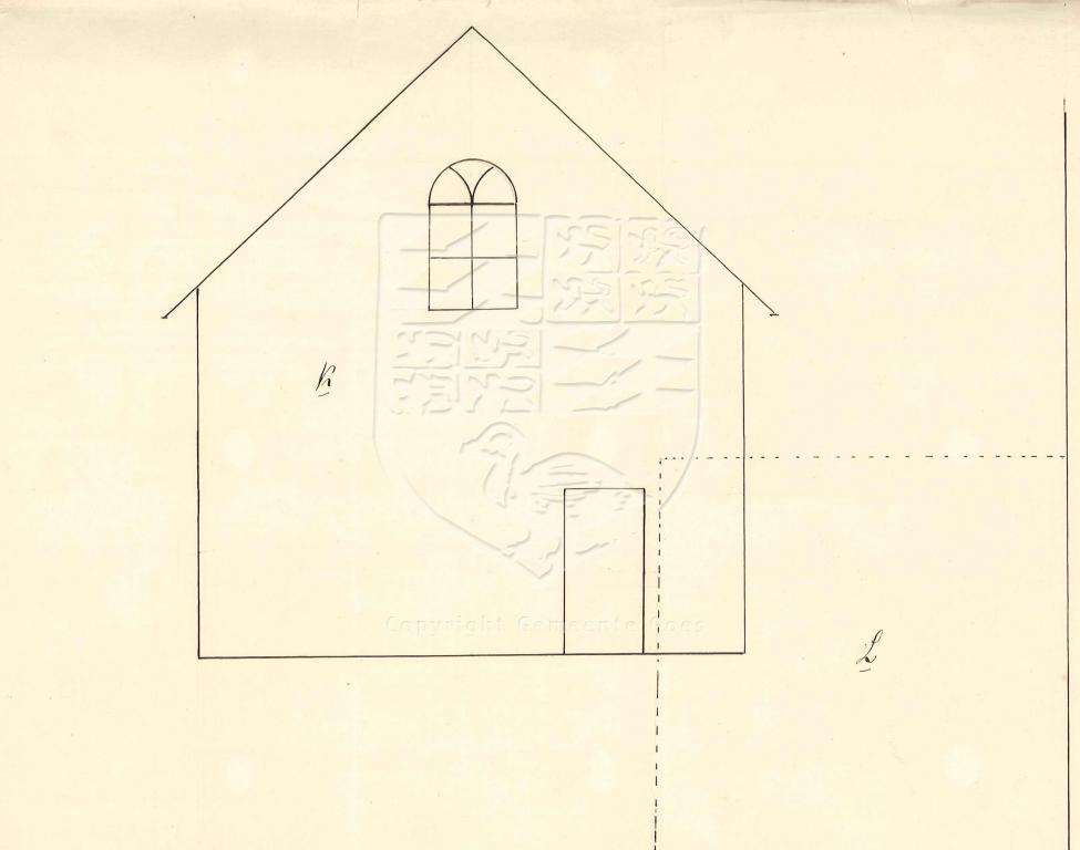 Tekening van de zijgevel van een huis aan de Brouwersgang voor J. Kakebeke, 1858. GAG.AGG.inv.nr. 212, nr. 230.