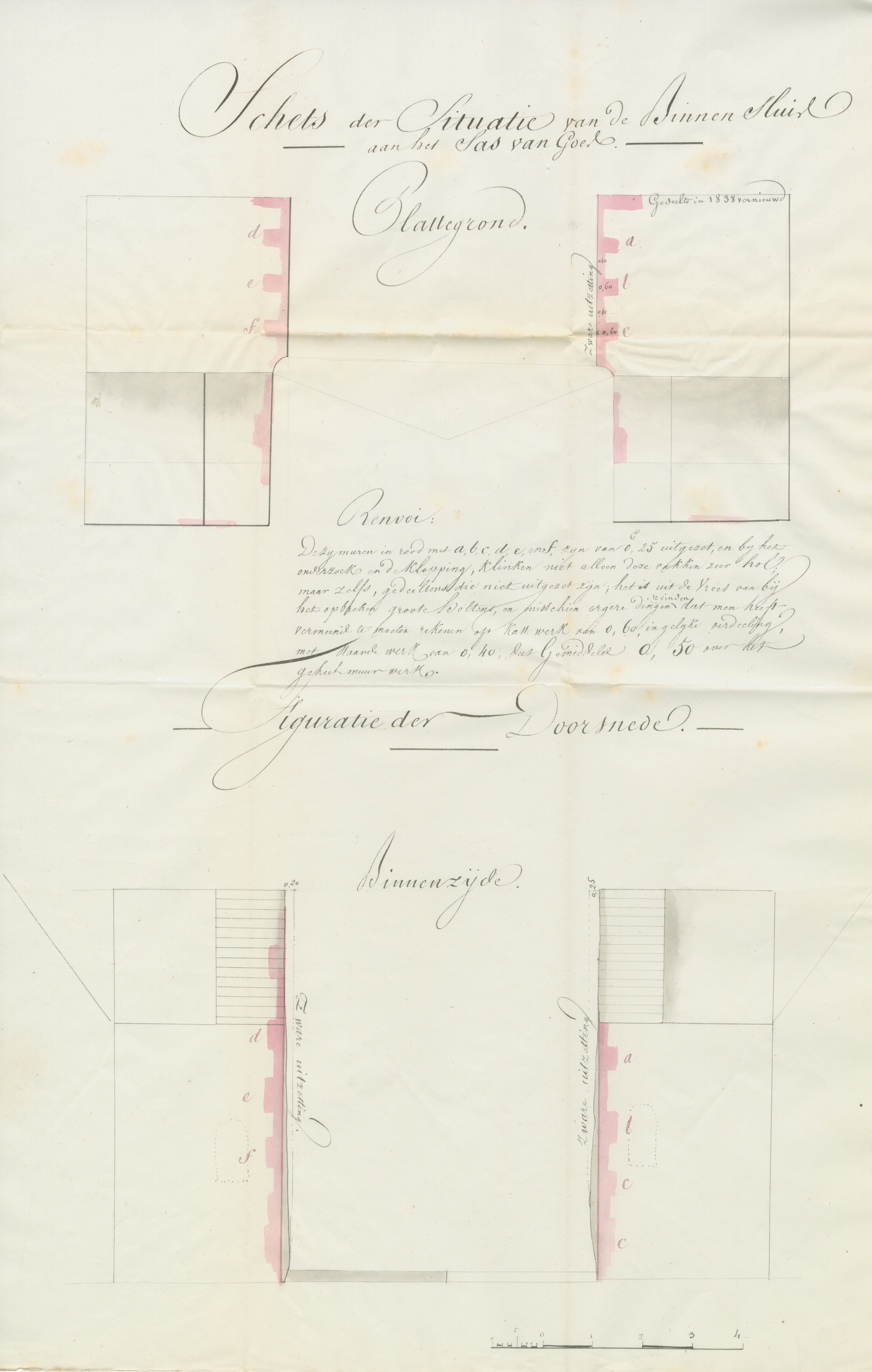 Tekening van defecten aan de sluismuur, 1841. GAG.ASG,inv.nr. 568.1, volgnr. 283.