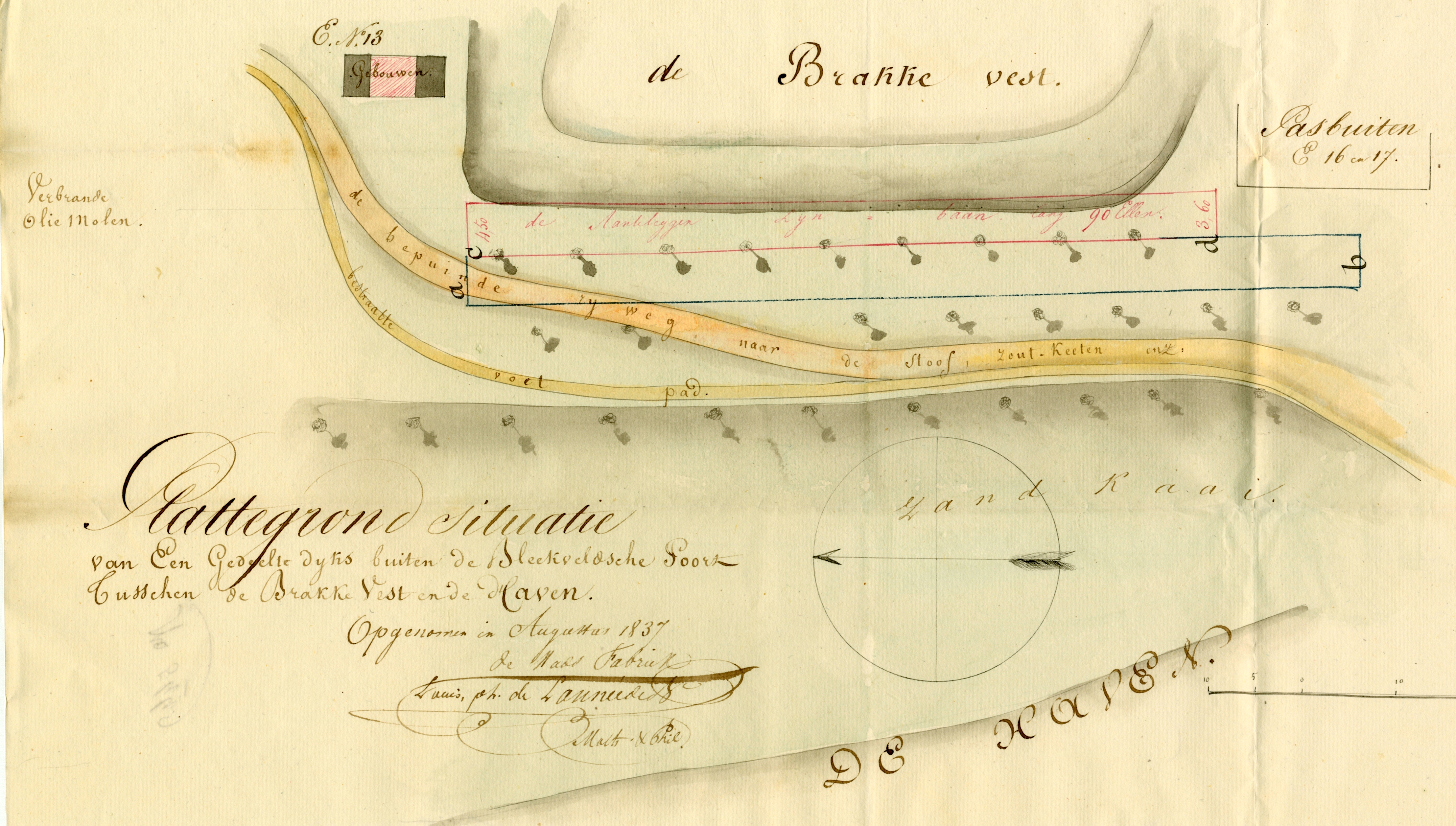 Tekening van een aan te leggen lijnbaan buiten de Bleekveldsepoort, 1837. GAG.ASG.inv.nr. 550.1, nr. 544.
