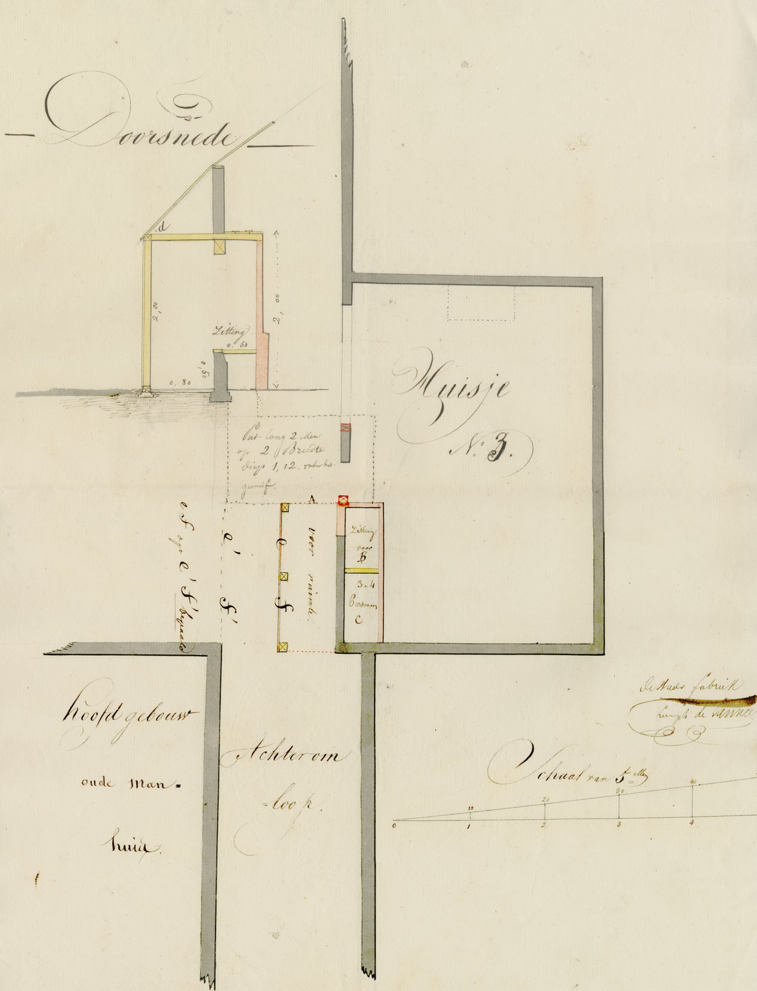 Tekening van een toilet bij het Manhuis, 1832. GAG.ASG.inv.nr. 528, nr. 618.