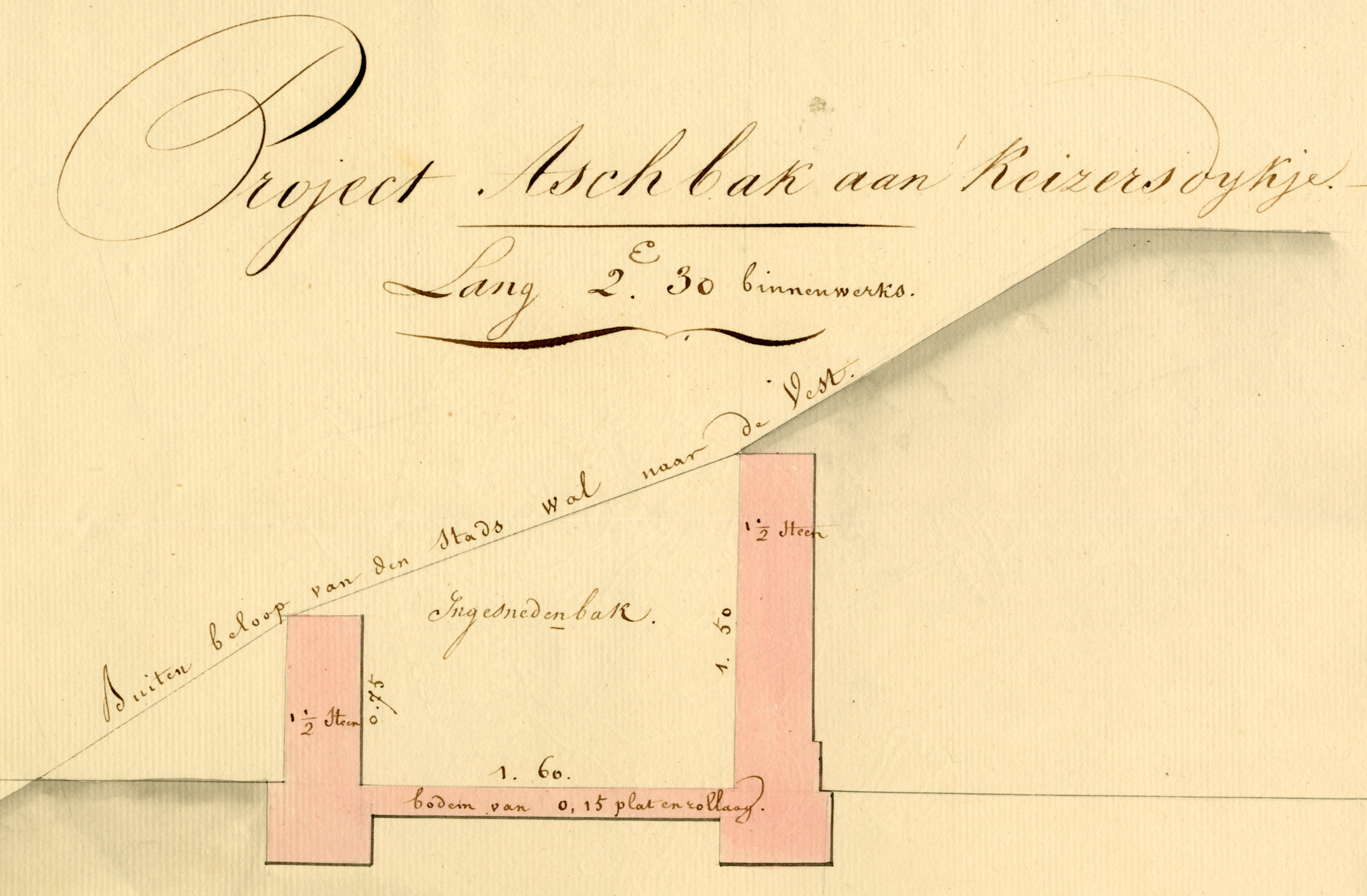 Tekening van een vuilnisbak in de Keizersdijk, 1839. GAG.ASG.inv.nr. 559, nr. 410.