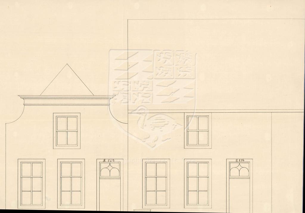 Tekening van het verbouwen van Kreukelmarkt 10 en 12, 1860. GAG.AGG.inv.nr. 236, nr. 347