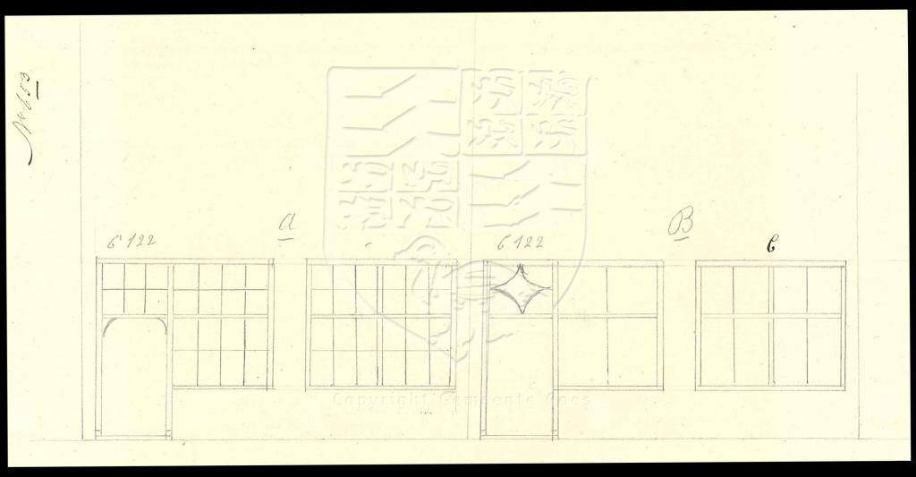 Tekening van het verbouwen van Lange Vorststraat 27, 1860. GAG.AGG.inv.nr. 239, nr. 653