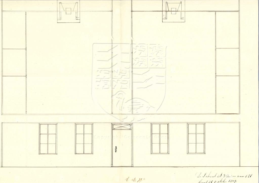 Tekening van het verbouwen van een stal tot woning buiten de Ganzepoortstraat, 1859. GAG.AGG.inv.nr. 232, nr. 1082