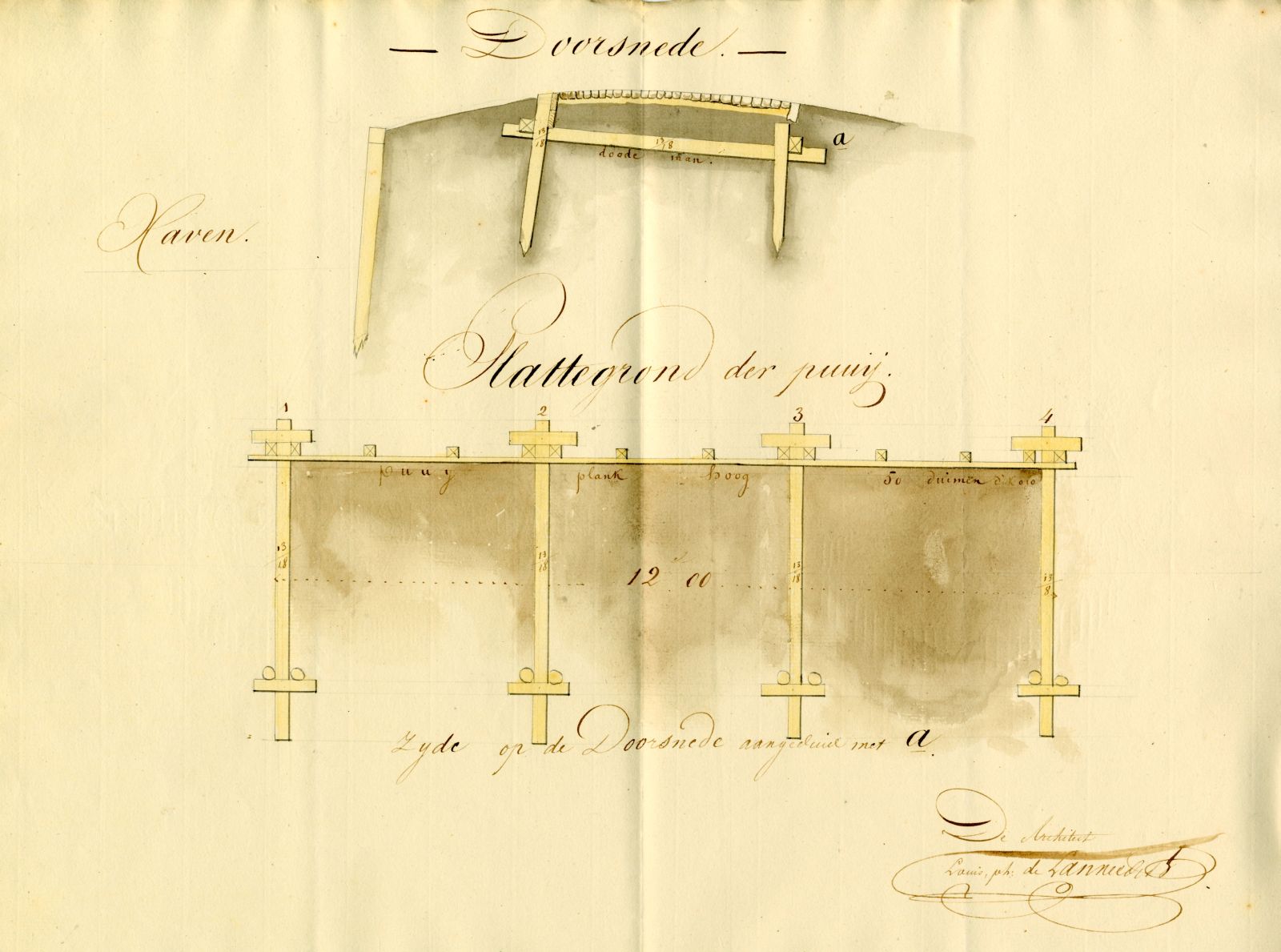 Tekening van het verstevigen van de kade, 1837. GAG.ASG.inv.nr. 548.2, nr. 154