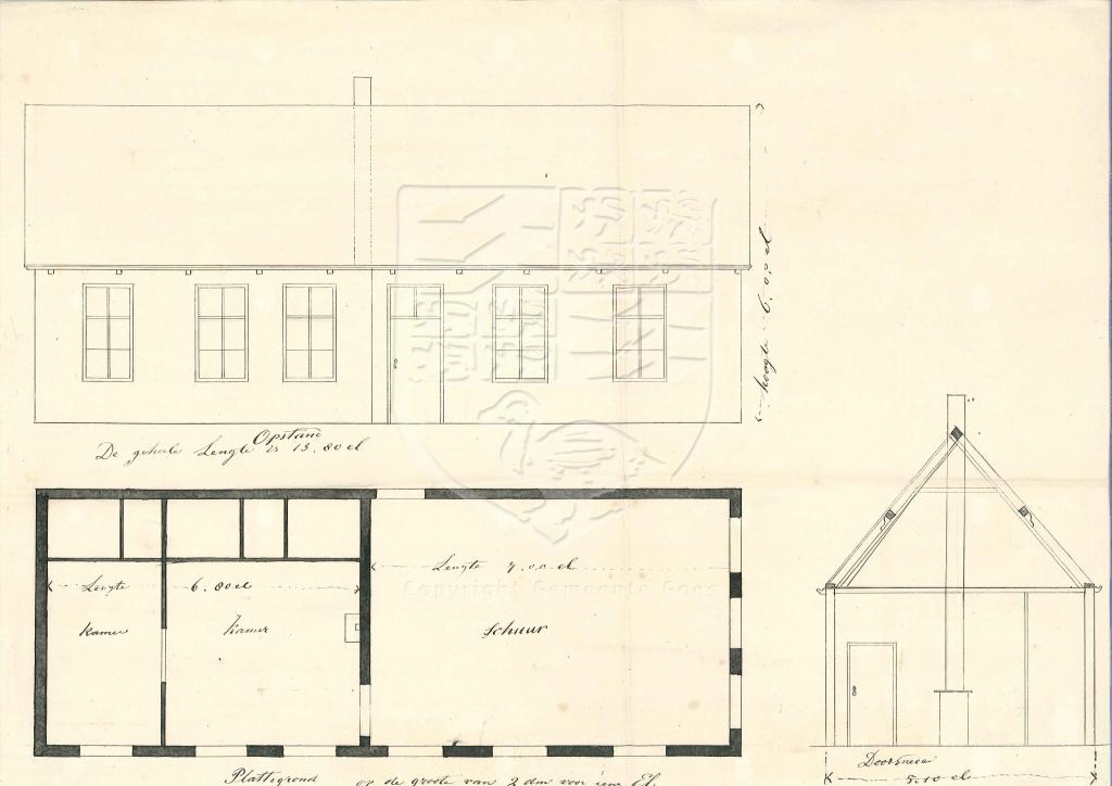 Tekening van werkplaats op D 1244, thans Ganzenest, 1860. GAG.AGG.inv.nr. 235, nr. 226
