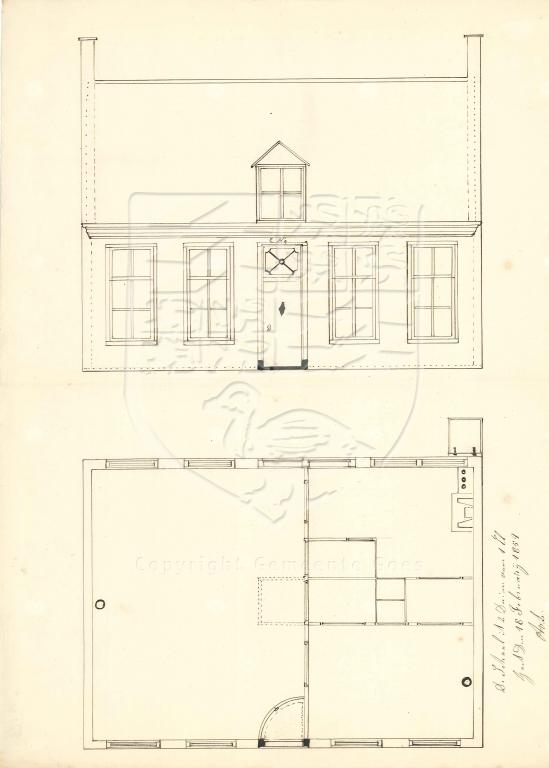 Tekening voor een nieuw huis op het plein bij de Ganzepoortstraat voor J.B. Schaap, 1859. GAG.AGG.inv.nr. 224, nr. 234