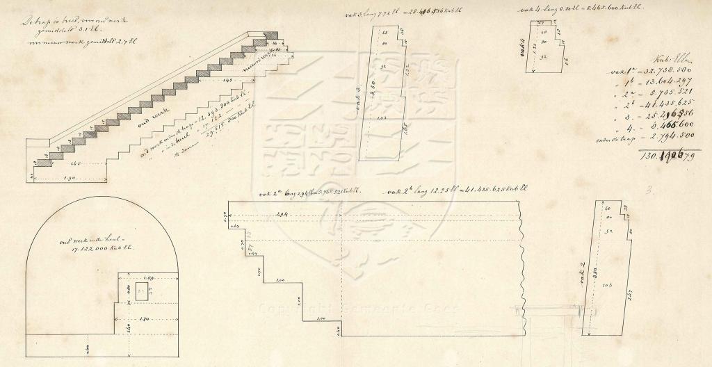 Tekeningen bij het bestek van het herstel van de kademuren, 1860. GAG.AGG.inv.nr. 236, nr. 368.