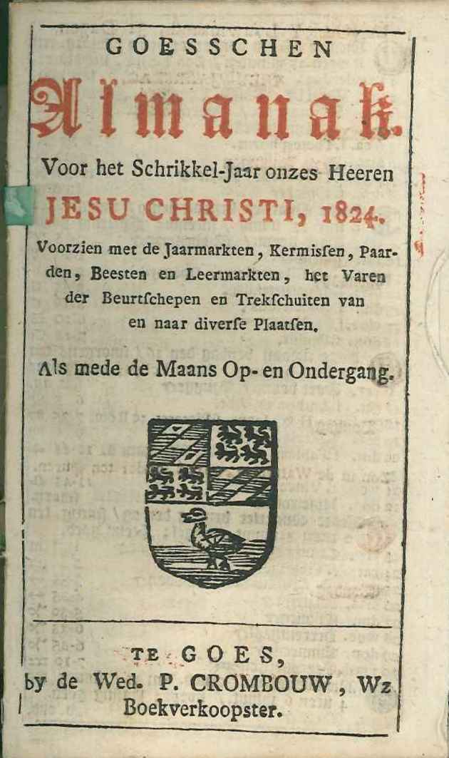 Titelblad van de Goese Almanak, 1824. GAG. HB.