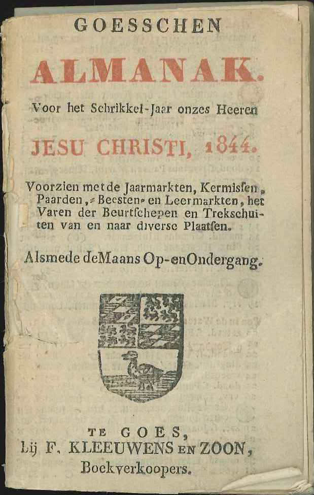 Titelblad van de Goesschen almanak 1844. GAG.HB.