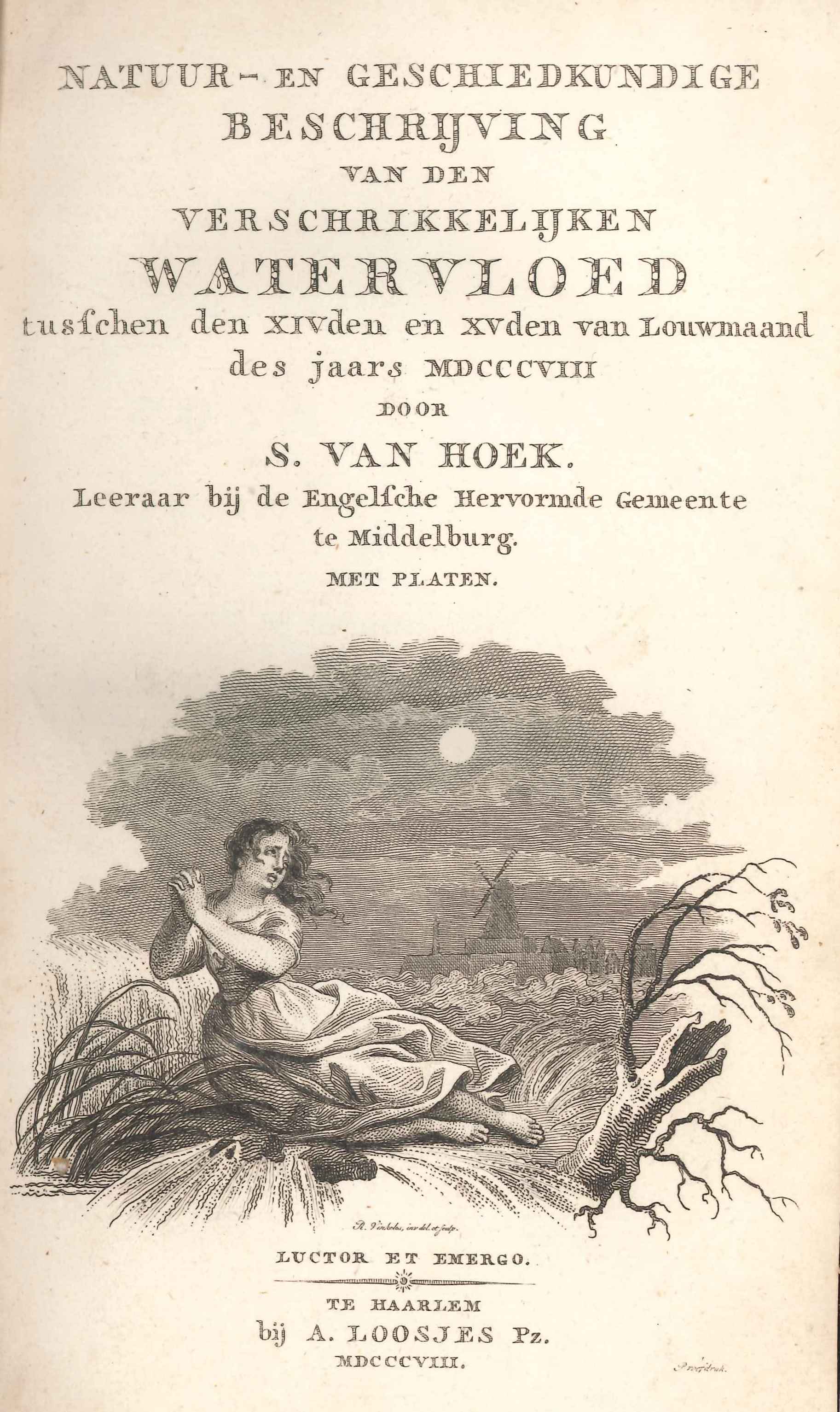 Titelpagina van de beschrijving van de vloed van 1808, door S. van Hoek. 1808.